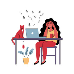 Successful girl freelancer works at home. Vector illustration.