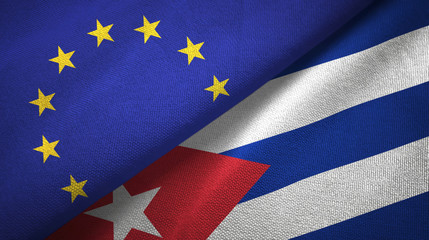 European Union and Cuba two flags textile cloth, fabric texture