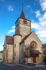 Fototapeta na wymiar Church in the village of Vallangin, Switzerland