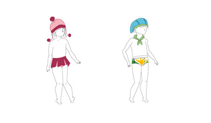 figurin niños tres cuartos vector falda gorrito diseño de moda vector fashion ilustration 