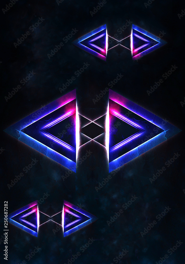 Aufkleber abstract unique 3d illustration of artistic multicolored triangles connected on a foggy background