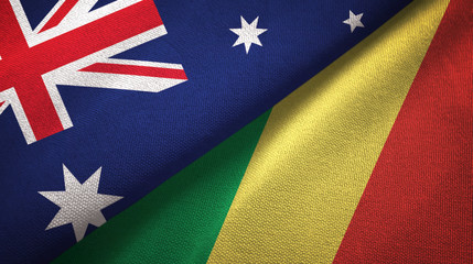 Fototapeta premium Australia and Congo two flags textile cloth, fabric texture