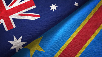 Australia and Congo Democratic Republic two flags textile cloth, fabric texture