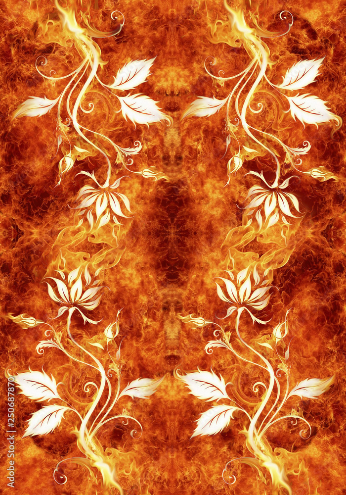 Canvas Prints abstract artistic 3d computer generated illustration of flowery artwork on a unique fiery background