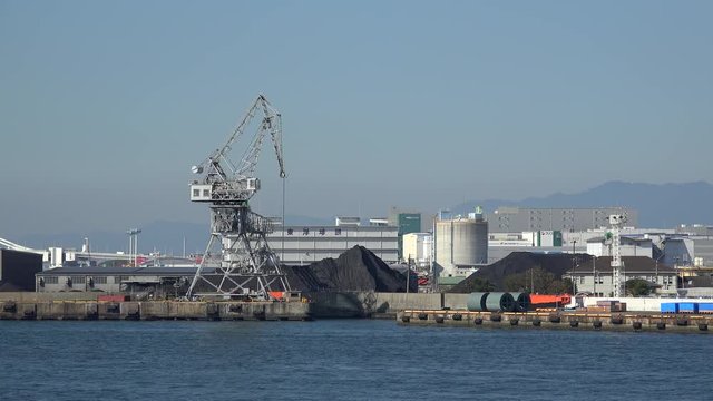 Industrial zone with logistics facilities at the Konohana ward bayshore. Osaka