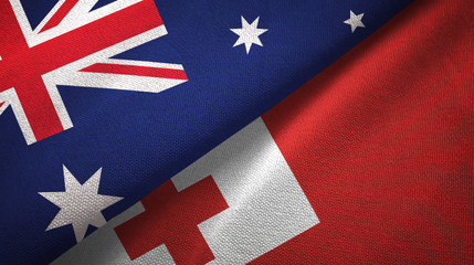 Australia and Tonga two flags textile cloth, fabric texture