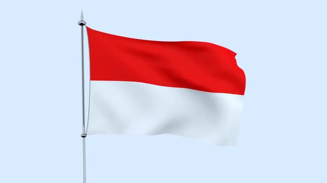 Flag of the country    Monaco  flutters against the blue sky. 3D rendering