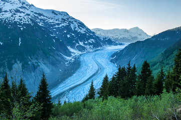 Salmon Glacier flowing between Boundary Ranges on the border of British Columbia and Alaska