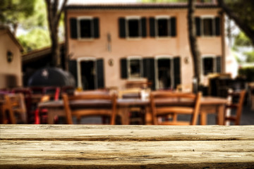 Wooden desk of free space and grill time 