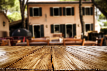Wooden desk of free space and grill time 