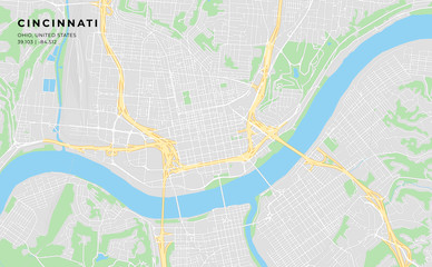 Printable street map of Cincinnati, Ohio