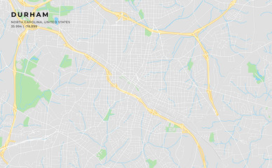 Fototapeta na wymiar Printable street map of Durham, North Carolina