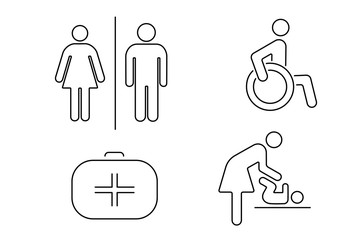 Set of icons for public toilet. Linear vector