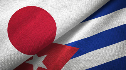 Japan and Cuba two flags textile cloth, fabric texture