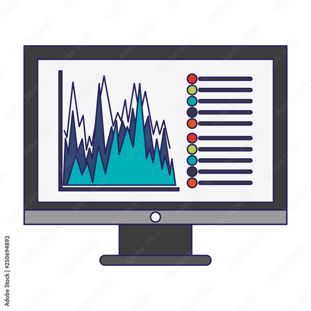 Poster business statistics graph on computer screen blue lines
