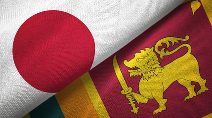 Japan and Sri Lanka two flags textile cloth, fabric texture