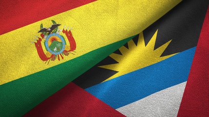 Bolivia and Antigua and Barbuda two flags textile cloth, fabric texture