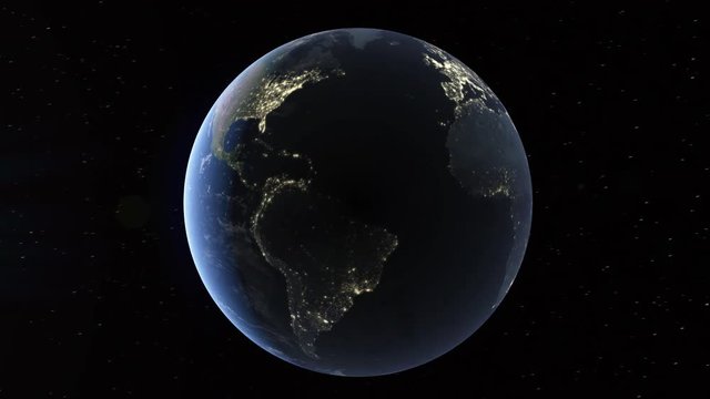 Realistic 3d animated earth showing the borders of the country Comoros and the capital Moroni in 4K resolution at nighttime