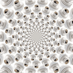Psychedelic coffee cup optical spin illusion background.