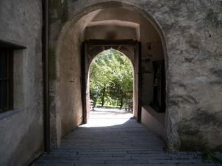 details of the Brunico castle, summer period in the Alto Adige area