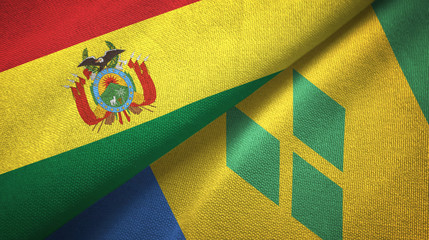 Bolivia and Saint Vincent and the Grenadines two flags textile cloth, fabric texture