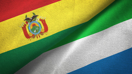 Fototapeta premium Bolivia and Sierra Leone two flags textile cloth, fabric texture