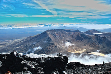 View from the top of Mount Ngauruhoe on the Tongariro Crossing in North Island New Zealand