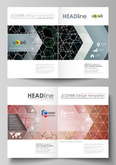Fototapeta premium Business templates for bi fold brochure, flyer. Cover design template, vector layout in A4 size. Chemistry pattern, molecular texture, polygonal molecule structure, cell. Medicine microbiology concept