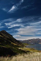 Fototapeta na wymiar New Zealand South Island Lake and Mountains Portrait