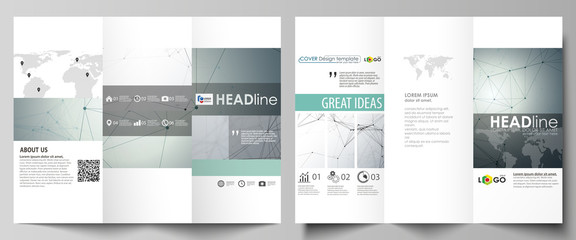 Tri-fold brochure business templates on both sides. Abstract vector layout in flat design. Genetic and chemical compounds. DNA and neurons. Medicine, chemistry, science concept. Geometric background.