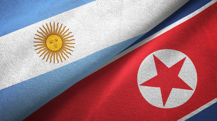Argentina and North Korea two flags textile cloth, fabric texture