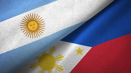 Argentina and Philippines two flags textile cloth, fabric texture
