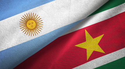 Argentina and Suriname two flags textile cloth, fabric texture