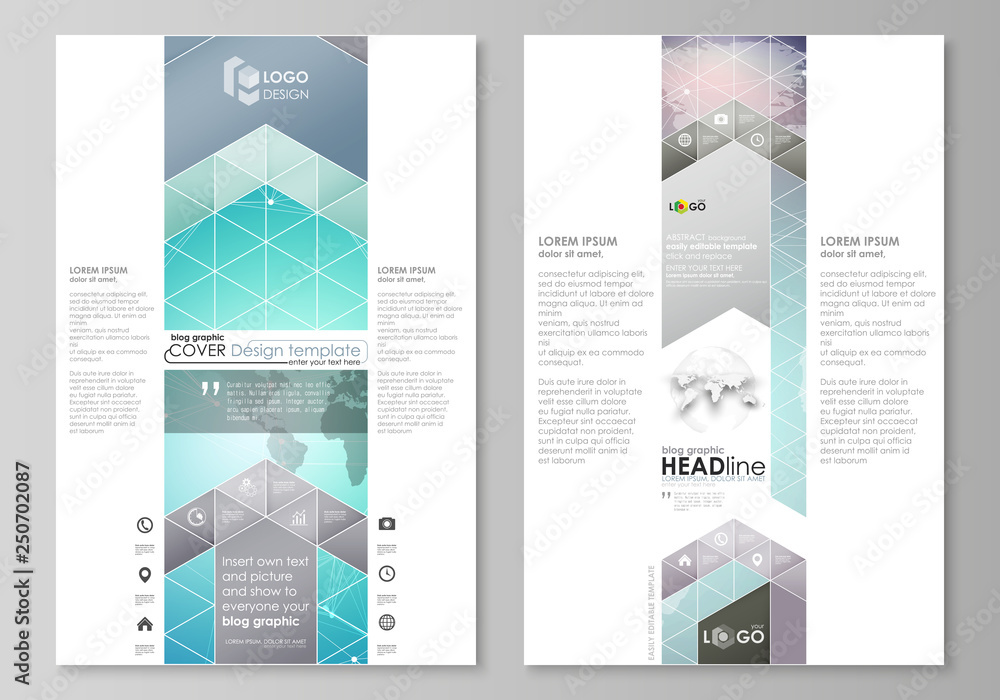 Poster the abstract minimalistic vector illustration of the editable layout of two modern blog graphic page