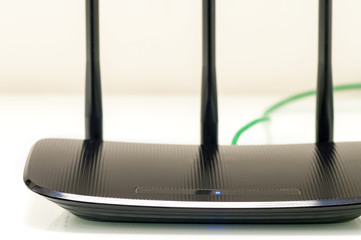 Switched-on router closeup.