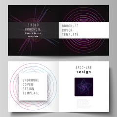 Fototapeta premium Vector layout of two covers templates for square design bifold brochure, magazine, flyer, booklet. Random chaotic lines that creat real shapes. Chaos pattern, abstract texture. Order vs chaos concept.