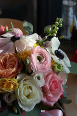 rose, Ranunculus, anemone, matiola, chrysanthemum, eucalyptus, bouquet, rose, flower, wedding, pink, flowers, roses, white, love, floral, bridal, bride, beauty, beautiful, bunch, nature, marriage, blo