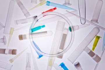 Medical test tubes on a white background in backlight