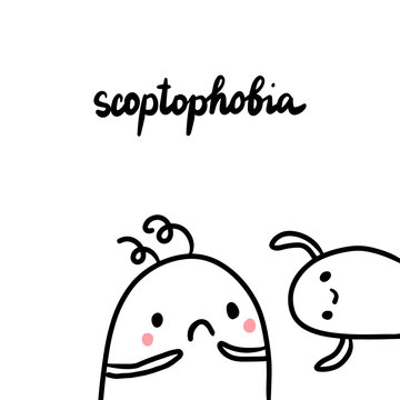 Scoptophobia hand drawn illustration with cute marshmallow and friend