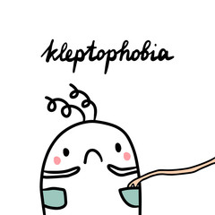 Kleptophobia hand drawn illustration with cute marshmallow and thief