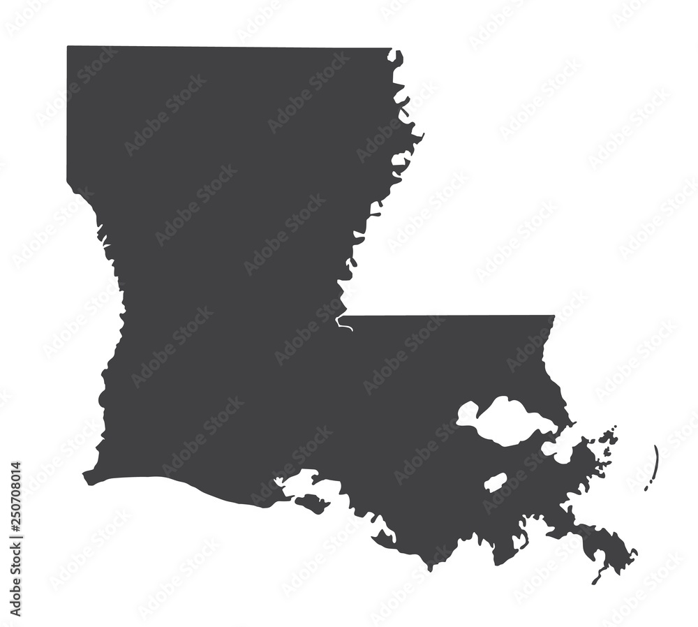 Wall mural Vector Louisiana Map silhouette. Isolated vector Illustration. Black on White background.