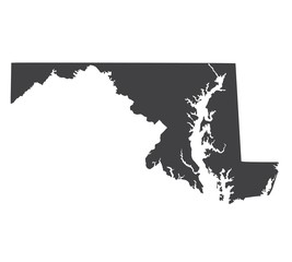Vector Maryland Map silhouette. Isolated vector Illustration. Black on White background.