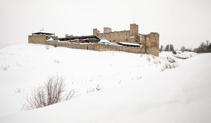 ruins of old castle in Rakvere, Estonia during winter season