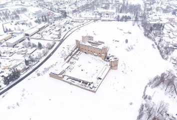 Fototapeta na wymiar aerial view of Rakvere castle in the winter