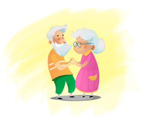 Romantic couple grandparents are standing next to each other - 250709244