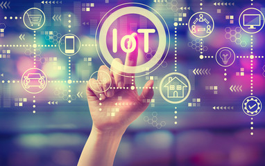 IoT theme with hand pressing a button