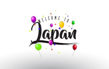 Japan Welcome to Text with Colorful Balloons and Stars Design.