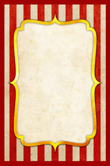 Old Circus Carnival Poster Template with Blank Vintage Golden Frame and striped Red Backgroung © karlrossmann