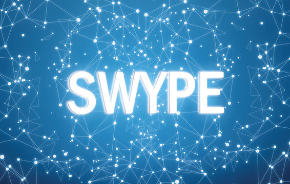 Swype on digital interface and blue network background