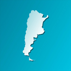Vector isolated illustration icon with light blue silhouette of simplified map of Argentina. Bright blue background with shadow